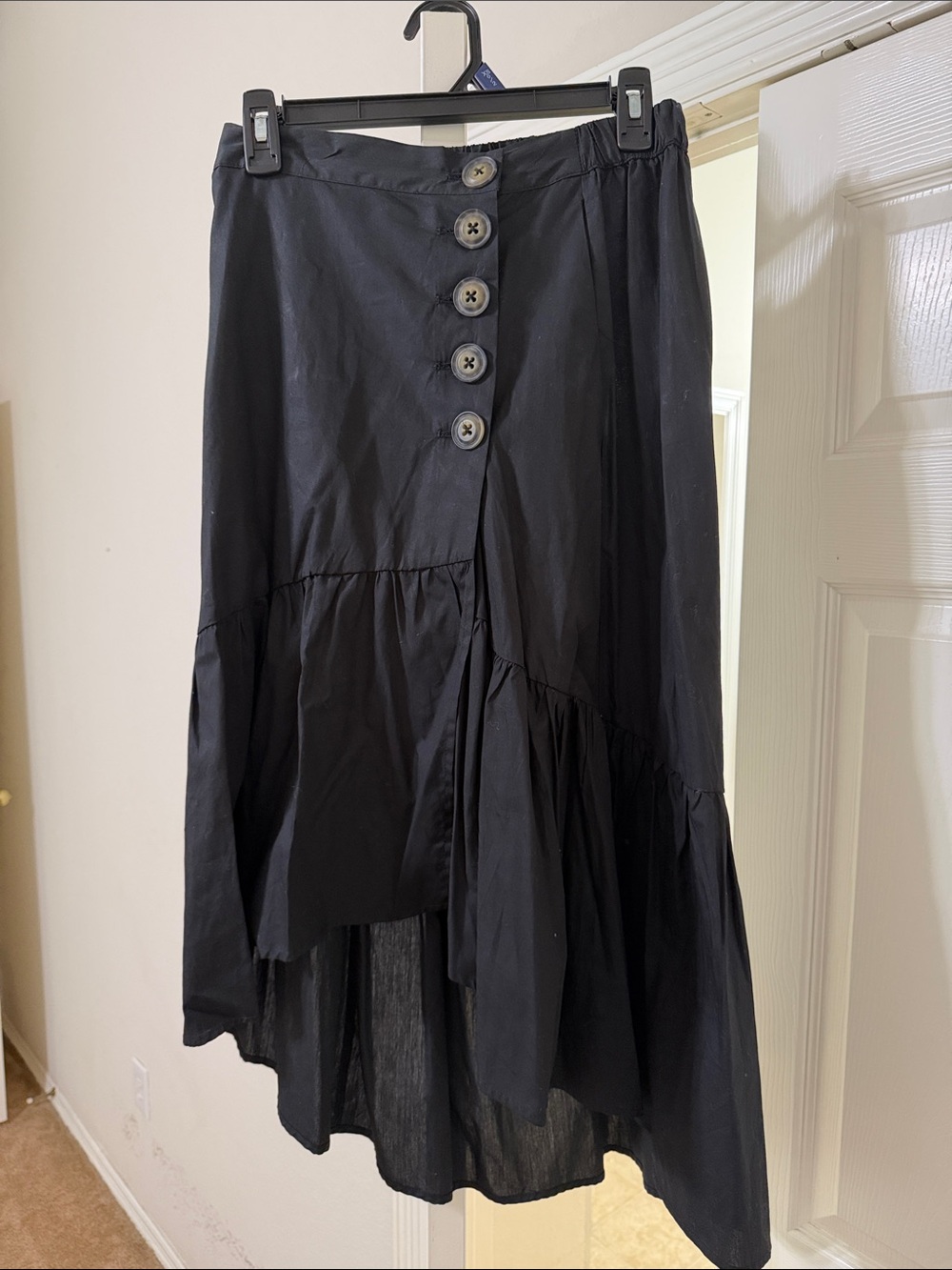 Who What Wear Black Asymmetrical High-Low Button Skirt